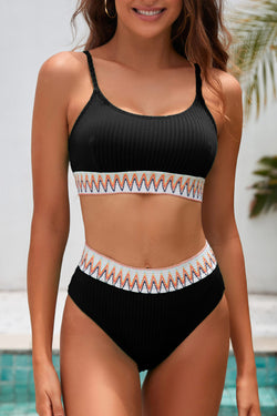 Bikini con textura negra Bikini Bikini High Winist 2 PCS Swimsuit