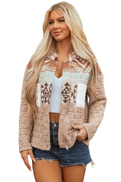 Light French Beige Aztec Quilted Patchwork Western Fashion Jacket
