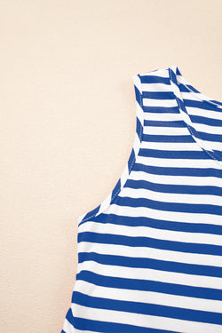 Sky Blue Stripe U Neck Maneveless Fit Fit Mini Vestido