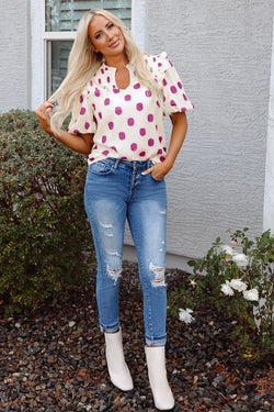 Black Polka Dot Stampa giogo a shirted coglione manica a palloncini.