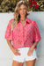 Stampa floreale rosso rosa a manica corta camicia sciolta