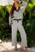 White Stripe Collared Pullover Top and Drawstring Pant Set