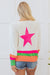 Padrão de estrela branca colorblock listrado borda derrubar suéter ombro