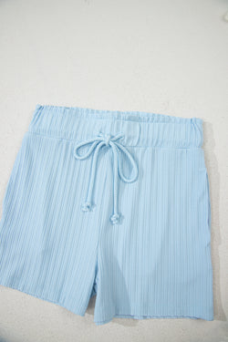 Beau Blue Custbed Botón V Cuella de tanques y pantalones cortos establecidos
