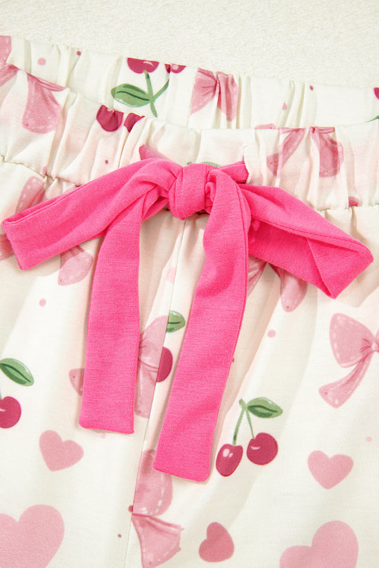 Floral Print Contrast Pipping Short Pajamas Set