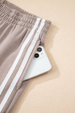 Gray Morn Varsity Striped Detail Crewneck Pullover Elastic Sweatpants 2pcs Outfit