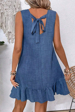 Ashleigh Blue Knot Sbope Back Ruffle Hem Mini Mini Vestido