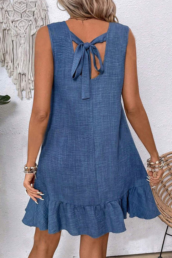 Ashleigh Blue Knot Sbope Back Ruffle Hem Mini Mini Vestido