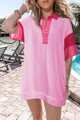 Robe T-shirt à manches courtes à manches courtes à rayures roses