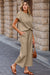 Parchment Solid Color Textured Short Sleeve Top and Casual Pants Set
