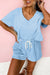Bonbon - Ensemble t-shirt à col en V, épaules tombantes et short patchwork avec cordon de serrage et ceinture élastique