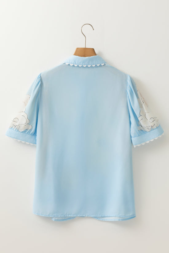 Green Floral Ric Rac Edge Solle Sleeve Botton Up Sump