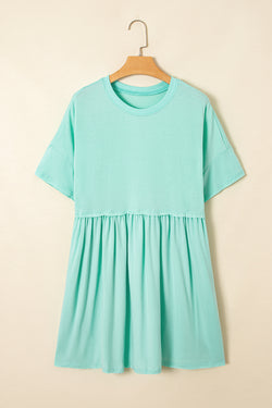 Vestido de babydoll de borde crudo de color sólido azul cielo