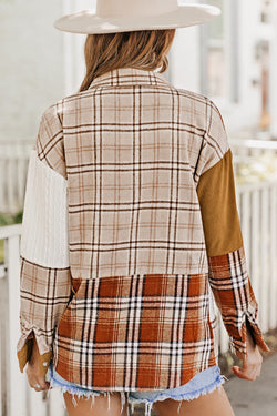 Chaqueta de camisa de mosaico de color a cuadros de color naranja con bolsillo