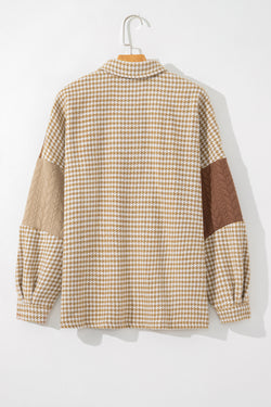 Pink Houndstooth Color Contrast Textured Patchwork Loose Shacket