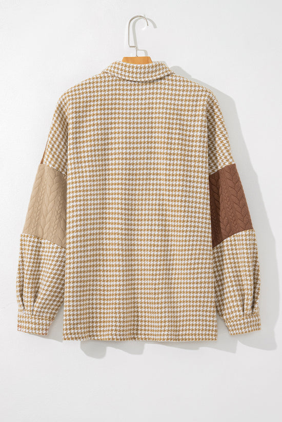 Pink Houndstooth Color Contrast Textured Patchwork Loose Shacket