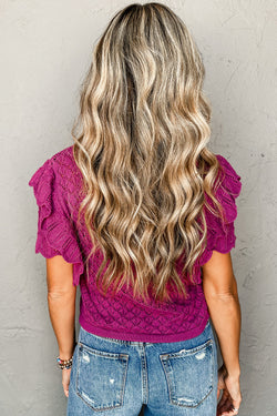 Sighi a maglia testurizzata a manica corta a manica corta viola