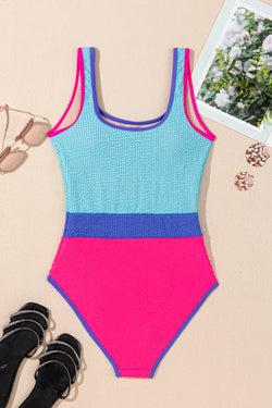 Patchwork Blocco a colori blu islandese con costume da bagno a un pezzo