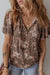 Kaki Retro Floral Stampa floreale Tracca a manica corta a collo diviso