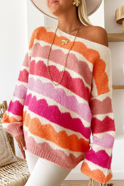 Maglione con spalla a strisce a strisce rosa a strisce a strisce a strisce