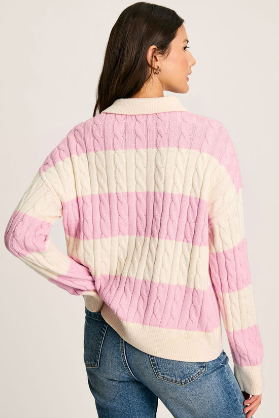 Bloco de malha de cabo rosa colarinho henley