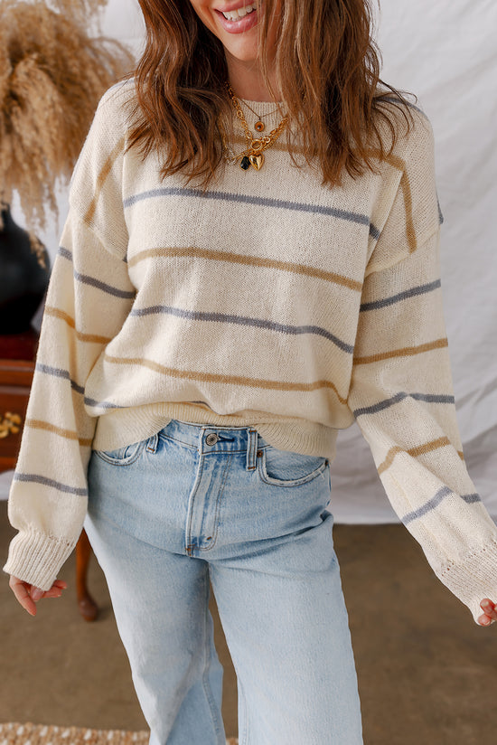 Maglione di spalla a filo a coste multicolori a strisce