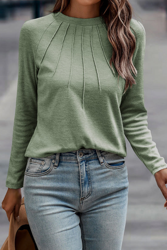Couleur de couleur unie blanche détaillé Raglan Top à manches longues