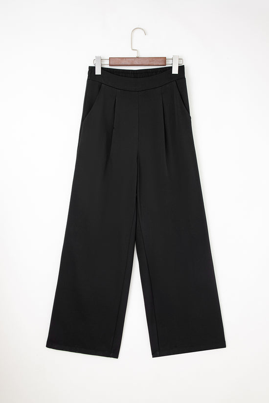 Pantalon droit ample à taille haute élastique rouge vif avec détails plissés