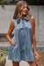 Beau Blue Bowknot Neck sin mangas con volantes Vestido de chambray