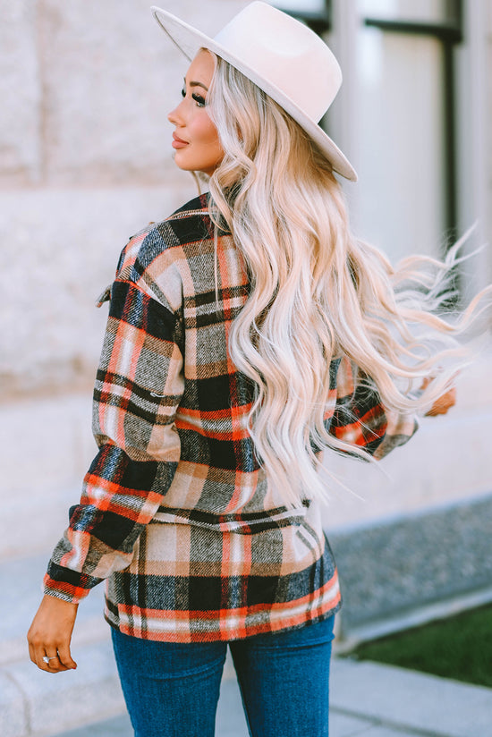 Chaqueta con bolsillos y estampado de cuadros geométricos caqui