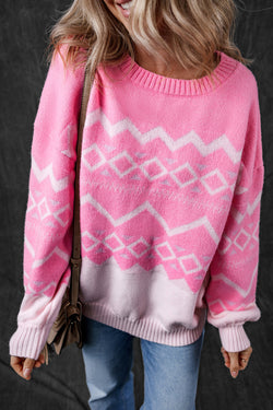 Maglione di spalla geometrica azteca occidentale rosa