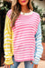 Mulicolor Block Block listrado retalhos de retalhos Dolman Sleeve Slit Sweater