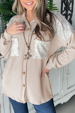 Black Sequin Patch Chacket con cable de bolsillo para el pecho