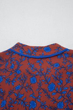 Brown 3/4 Puff Sleeve Tiered Loose Floral Dress