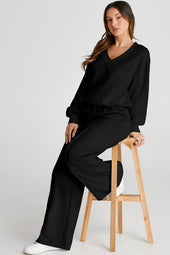 Black V Neck Cortado Se cose de vía deportiva de cintura alta