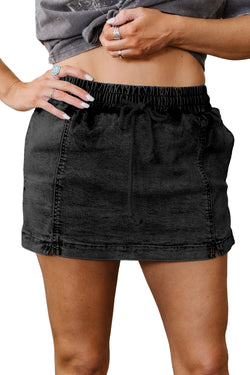 Pantalones cortos de mezclilla de cintura alta en cordón negro