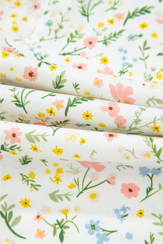 Floral Print Contrast Pipping Short Pajamas Set
