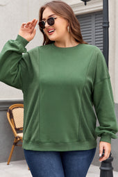 Blackish Green Loose Patchwork Crewneck Plus Size Sweatshirt