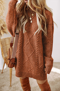 Robe de pull en vrac en tricot de câble à café