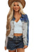 Dusk Blue Color Block Patchwork Flap Detail Distress Denim Jacket