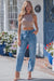Sky Blue Medium Wash Cuffed Barrel Jeans