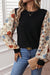 Khaki Leopard Puff Sleeve Patchwork Top
