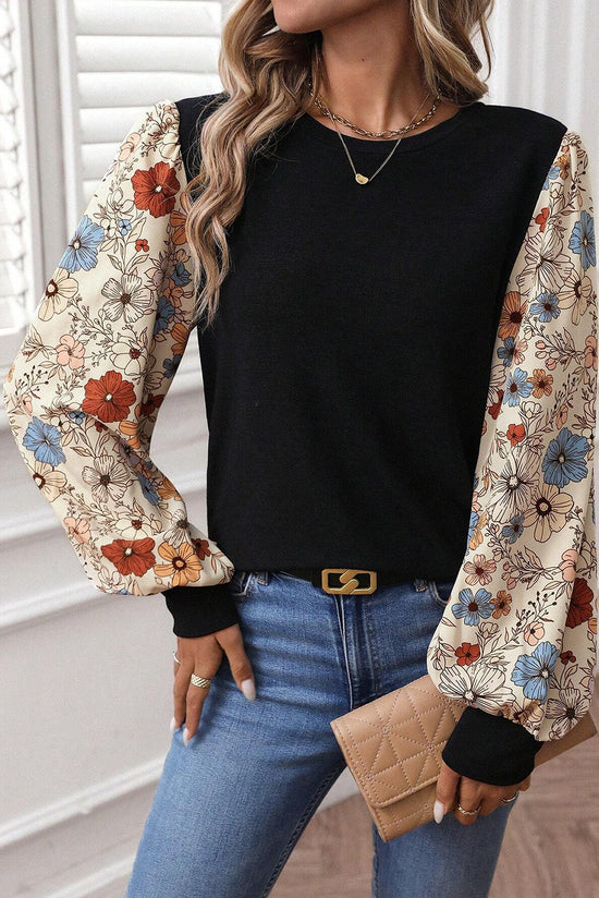 Top cáqui leopardo manga bufante patchwork