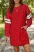 Fiery Red Varsity Contrast Banded Sleeve Shift Sweatshirt Dress