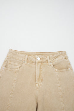 Jeans cortados de perna larga com costura central de sândalo vermelho cor sólida