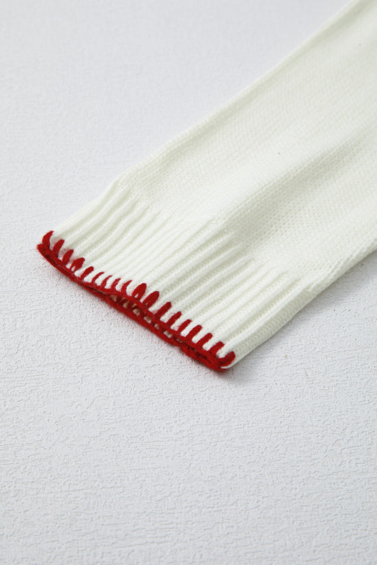 Maglie di contrasto con pattern di prua bianca a pausa maglione grafico sciolto