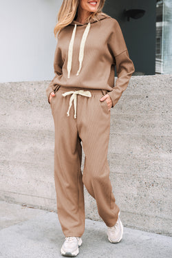 Felpa con cappuccio e pullover con coulisse in pizzo Jet Stream e pantaloni a vita alta in velluto a coste