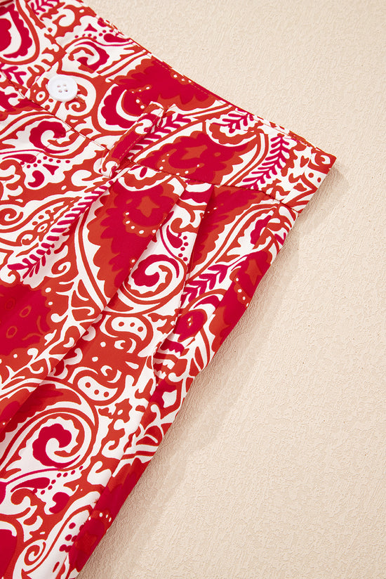 Pantaloni gambe a vita alta stampati con stampato rosso paisley