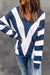 Blue listrado colorblock v pescoço de malha de suéter