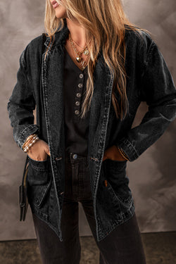 Giacca denim con tasca laterale nera